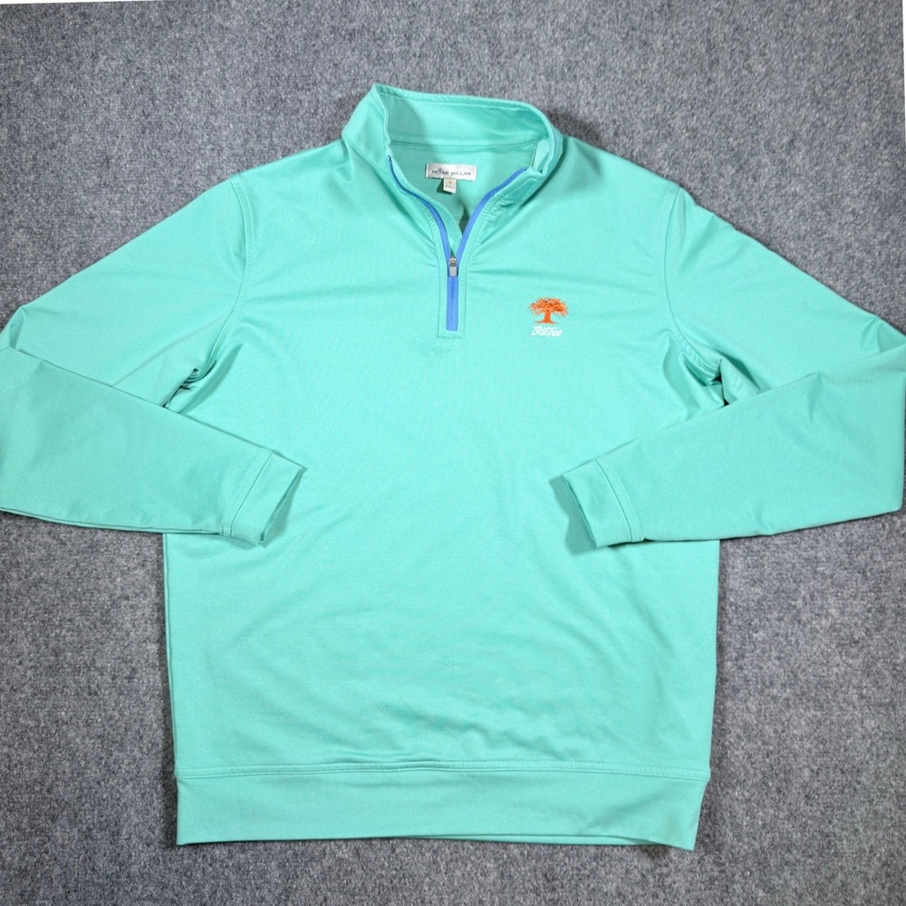 Peter Millar Perth Performance Oak Tree National 1/4 Zip Pullover Small Aqua